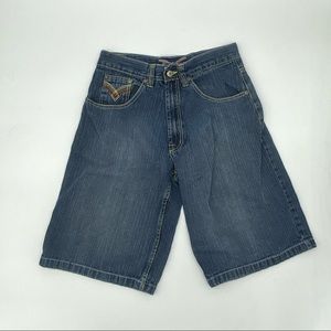 Evolution In Design Rainbow Accent Denim Shorts